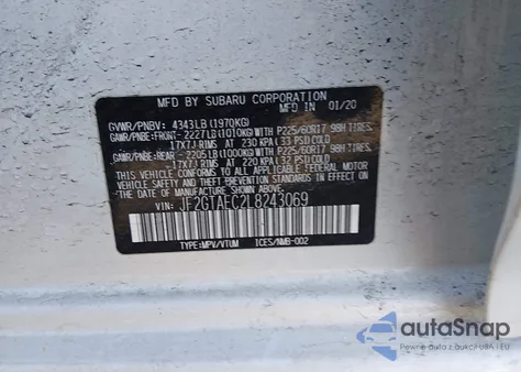 2020 Subaru Crosstrek Premium z USA, uszkodzony, nr VIN JF2GTAEC2L8243069